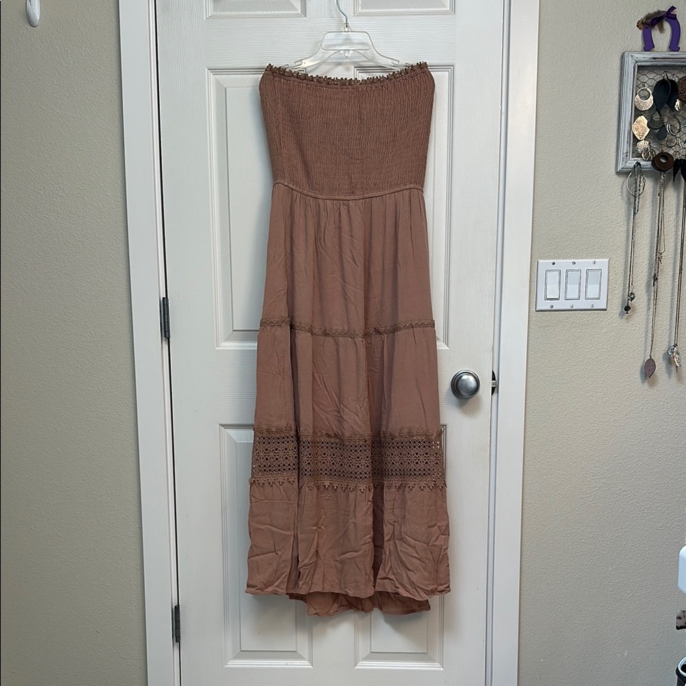 Strapless Taupe Maxi Dress